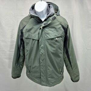 Lands' End Men's S Squall Outrigger Rain Jacket Green Removable Lining Hooded